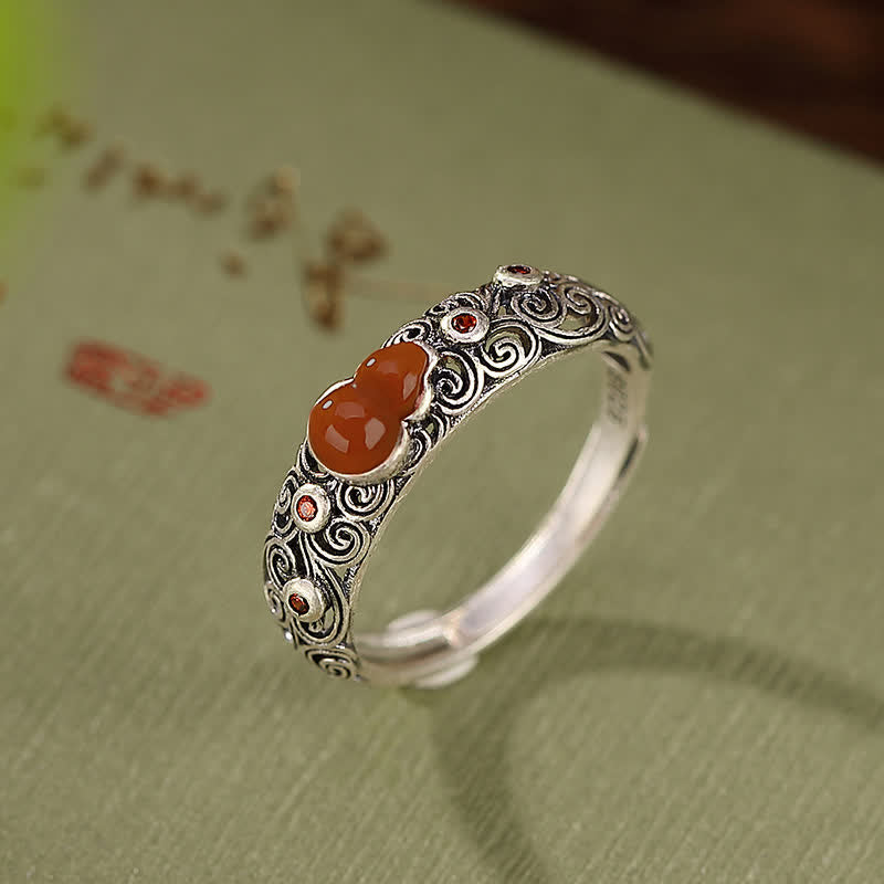 Bague de bénédiction en argent sterling 925 avec agate rouge et jade cyan - image 2