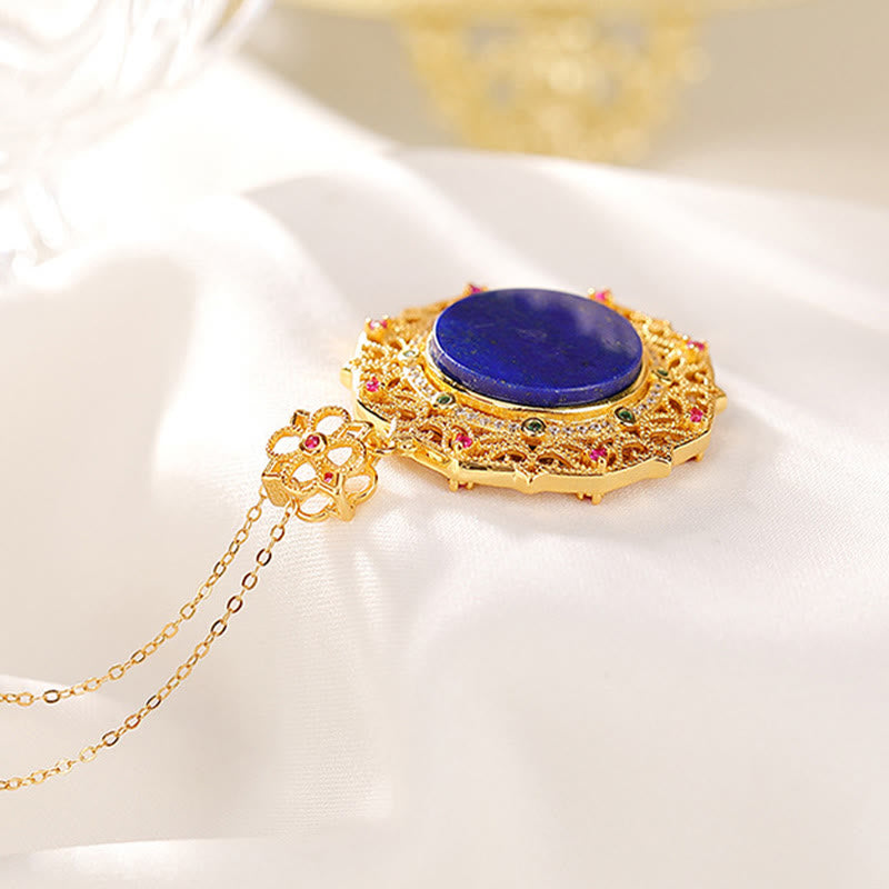 Collier pendentif en argent sterling 925 plaqué or avec lazurite et lapis-lazuli, orné de Buddha Stones et d'éléments positifs. - image 2