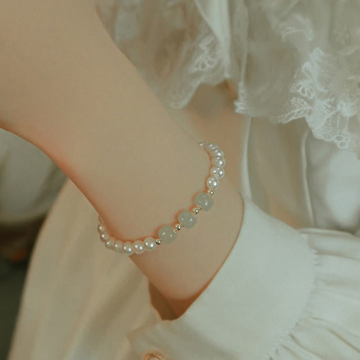 Bracelet chaîne en perles de sincérité en jade blanc cyan Hetian plaqué or 14 carats